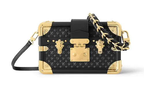 LOUIS VUITTON PETITE MALLE Cow Leather Hard Box Shoulder Bag, Crossbody Bag Women's Black