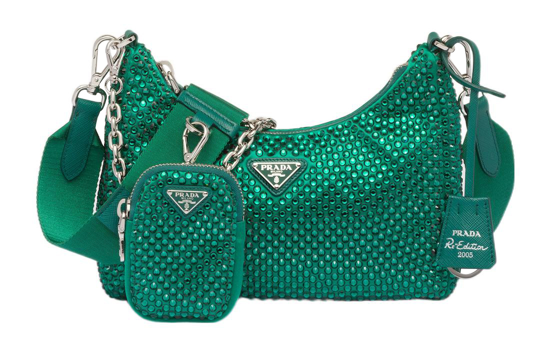 PRADA Re Edition 2005 Satin Bag With Crystals Mango