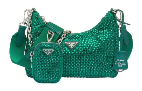 PRADA Re Edition 2005 Satin Bag With Crystals Mango