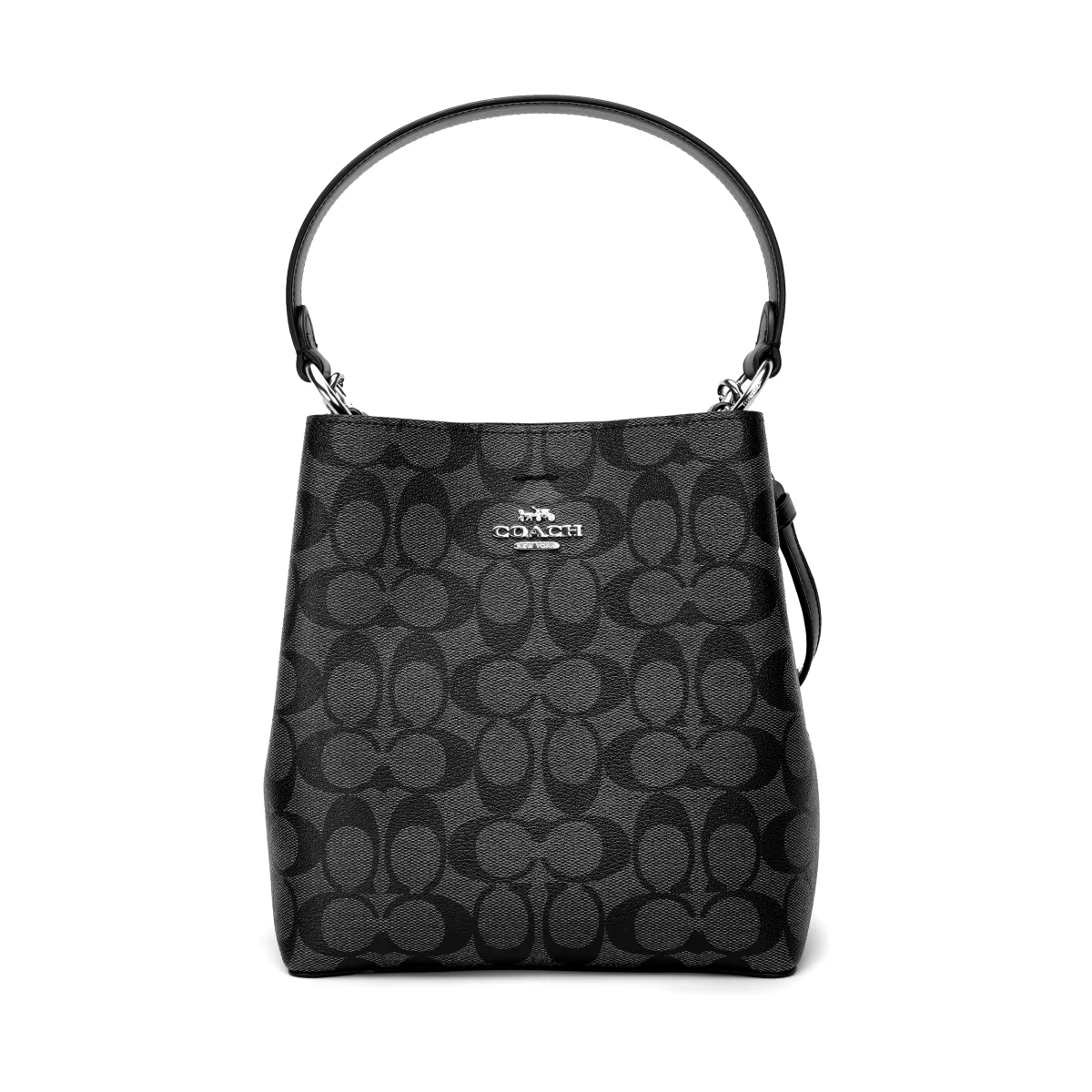 COACH Town Canvas With Leather Bucket Bag, Handbag, Shoulder Bag, Crossbody Bag Small Women's Dark Gray & Black