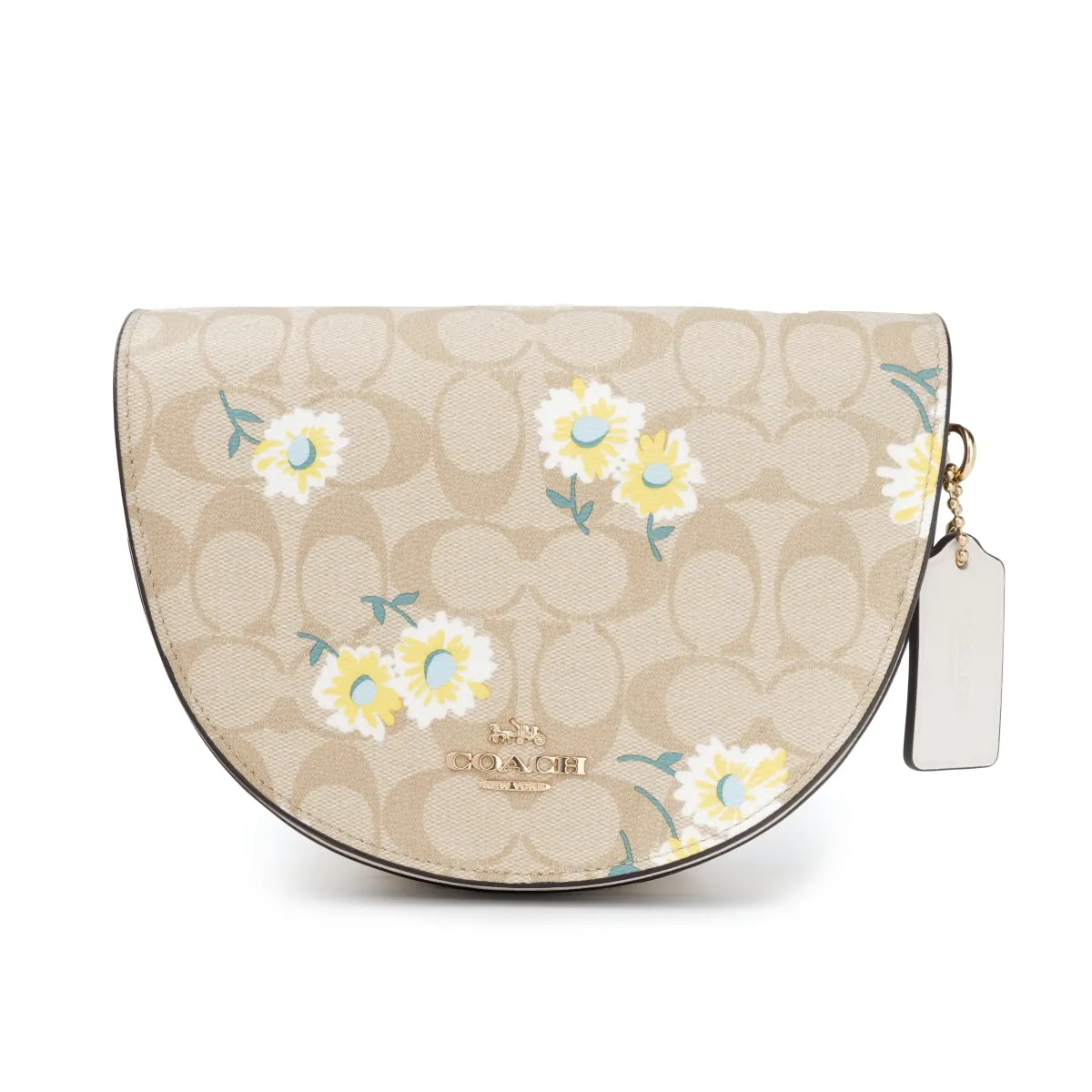 COACH Ellen Monogram Canvas With Leather Saddle Bag One Shoulder Crossbody Bags Small Women's Khaki Monogram