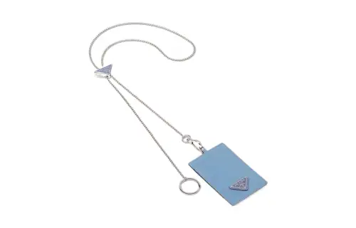 PRADA Leather Card Holder Women's Light Blue