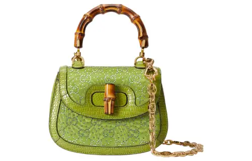 GUCCI Bamboo 1947 Cloud Pattern Fabric With Crystal Lizard Trim Shoulder Bag, Crossbody Bag, Handbag Mini Women's Green