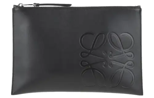 LOEWE Anagram Cow Leather Clutch Regular Unisex Black