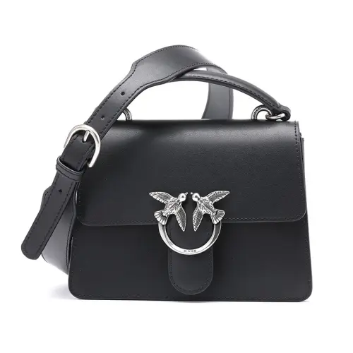 PINKO Cow Leather Shoulder Bag, Crossbody Bag, Handbag Small Women's Black