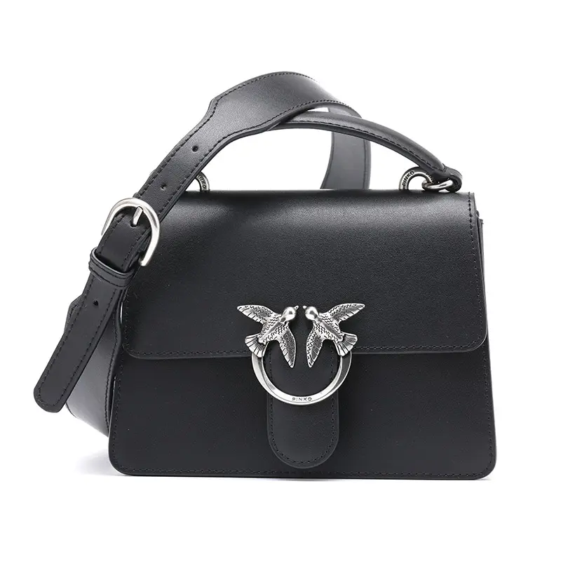 PINKO Cow Leather Shoulder Bag, Crossbody Bag, Handbag Small Women's Black