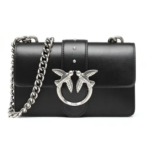 PINKO Cow Leather Swallow Bag, Shoulder Bag, Crossbody Bag Small Women's Black