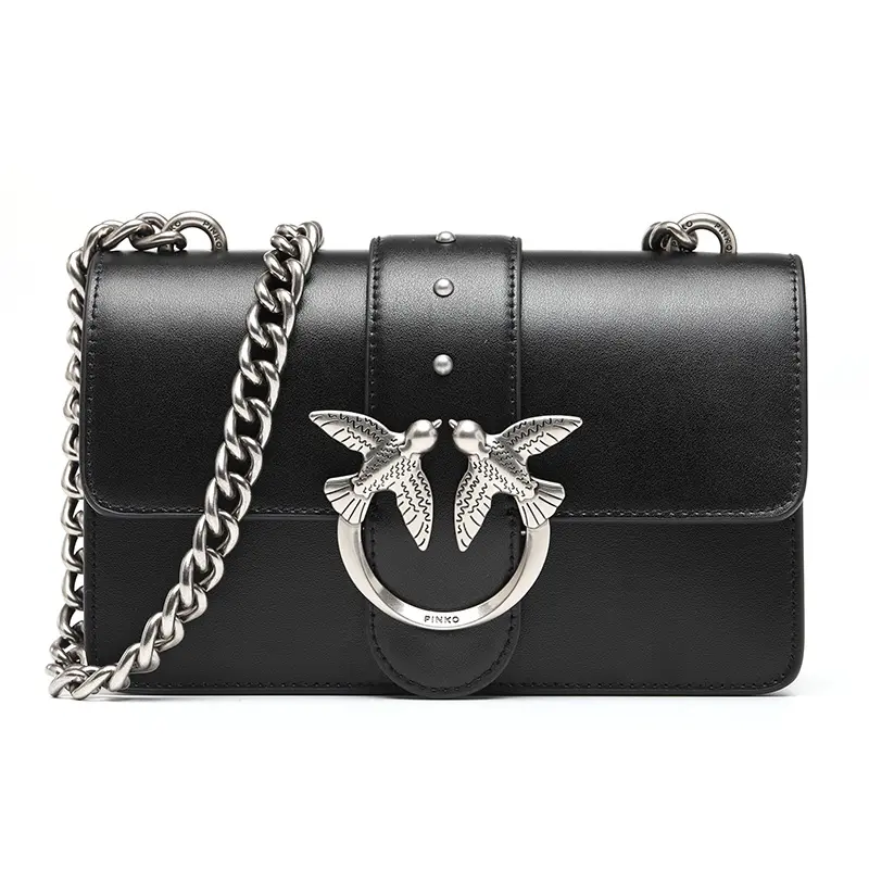 PINKO Cow Leather Swallow Bag, Shoulder Bag, Crossbody Bag Small Women's Black