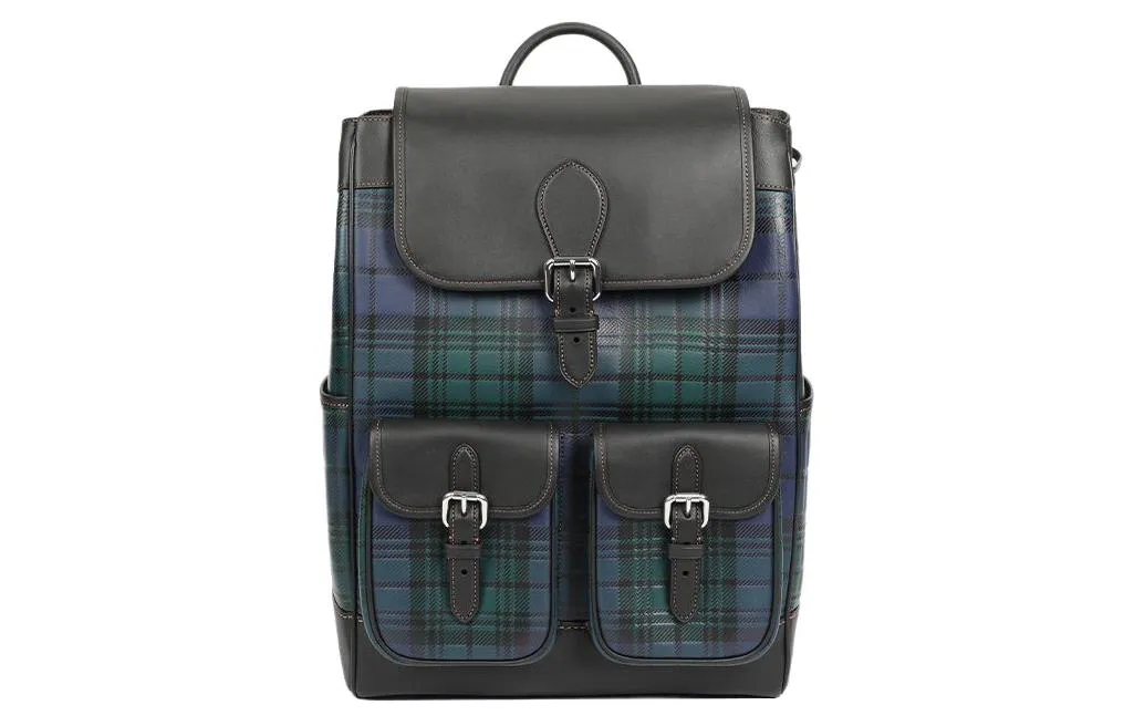 COACH Frankie Cow Leather Backpack Large Men's Marine Blue & Green