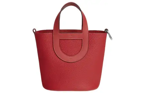 HERMES In The Loop Taurillon Clemence Bullock Leather With Swift Leather Bucket Bag Handbag Women's Vermilion