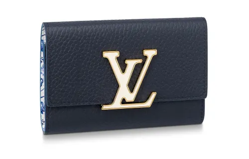 LOUIS VUITTON Taurillon Cow Leather Wallet Women's Dark Blue