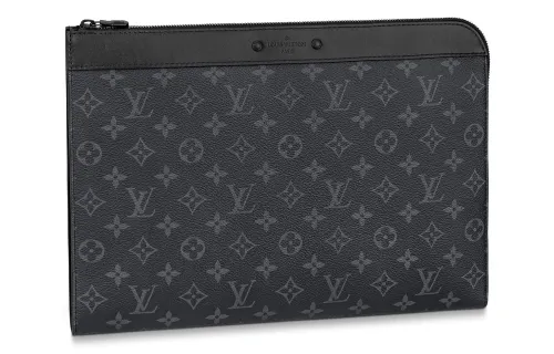 LOUIS VUITTON Canvas With Leather Trim Storage Bag Men's Black