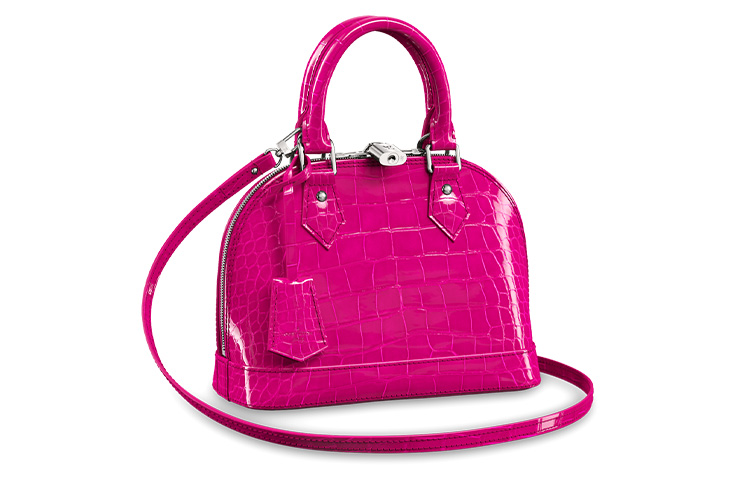 LOUIS VUITTON Alma Shiny Alligator Leather Dome Bag, Handbag, Shoulder Bag, Crossbody Bag Women's Fuchsia