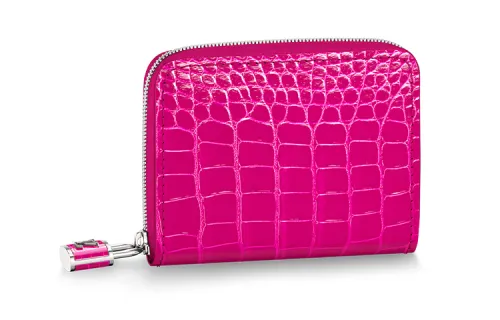 LOUIS VUITTON Short Snouted Crocodile Leather Wallet Coin Purse Women's Rose Red