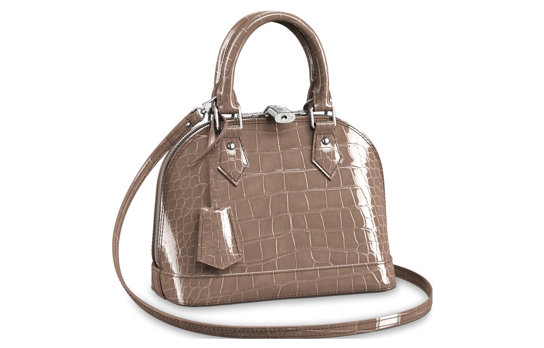 LOUIS VUITTON Alma Short Snouted Crocodile Leather Dome Bag, Handbag, Crossbody Bag Women's Taupe Gray