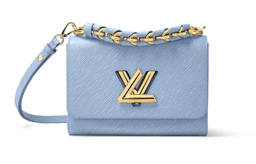LOUIS VUITTON Twist Leather Shoulder Bag, Crossbody Bag Medium Women's Light Blue