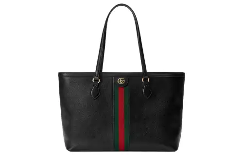 GUCCI Ophidia Canvas With Leather Trim Tote Bag, Shopping Bag, Shoulder Bag, Handbag Medium Women's Black