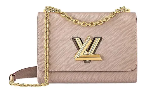 LOUIS VUITTON Twist Grained Calfskin Crossbody Bag, Shoulder Bag Medium Women's Elephant Gray
