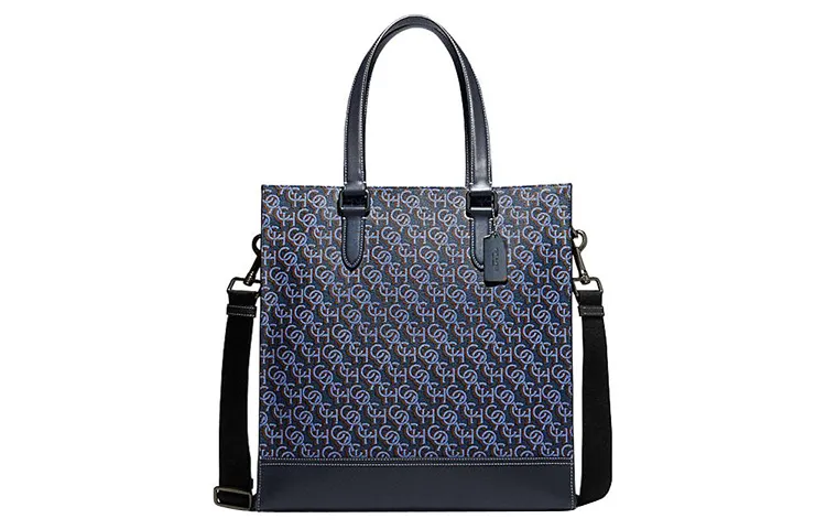 COACH Graham Cow Leather Tote Bag, Shopping Bag, Shoulder Bag, Crossbody Bag, Handbag Large Women's Black Blue