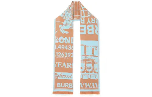 Burberry Wool Knit Scarves Women's Light Orange/Blue