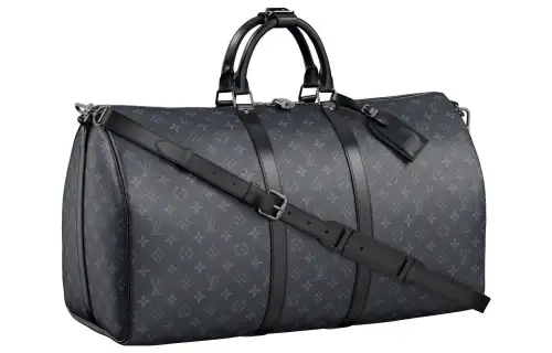 LOUIS VUITTON Keepall Coated Canvas With Leather Trim Travel Bag, Crossbody Handbag Men's Black
