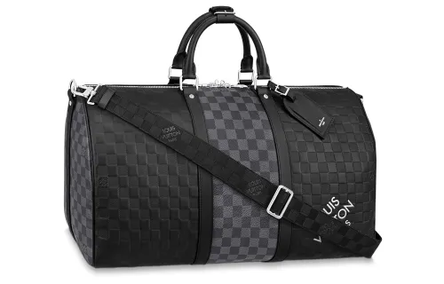 LOUIS VUITTON Keepall Cowhide Patchwork Canvas Shoulder Bag, Crossbody Bag, Handbag Men's Black/Gray
