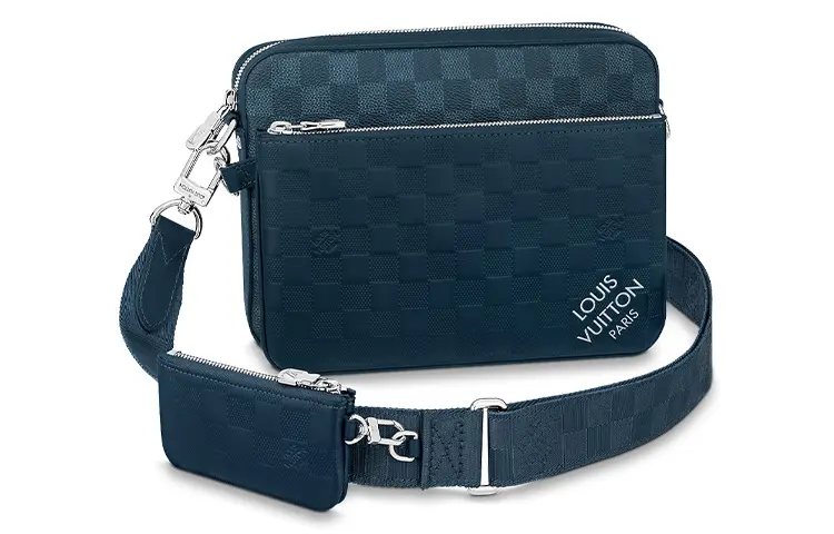 LOUIS VUITTON TrioMessenger Leather Paneled Canvas Messenger Bag, Shoulder Bag, Crossbody Bag Regular Men's Dark Blue