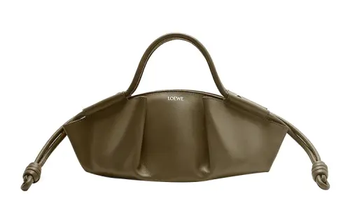 LOEWE Bright Nappa Cow Leather Dumpling Bag, Shoulder Bag, Crossbody Bag, Handbag Small Women's Dark Khaki Green