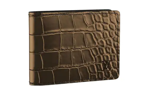 LOUIS VUITTON Multiple Polished Crocodile Leather Card Holder Wallet Men's Light Brown