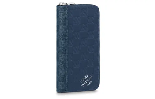 LOUIS VUITTON Zippy Cowhide Patchwork Canvas Wallet Men's Sapphire Blue