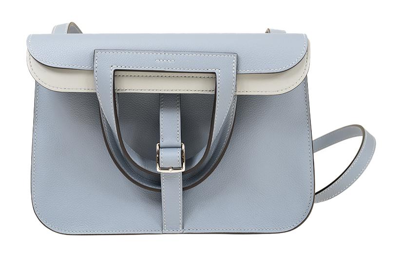 HERMES Halzan Evercolor Calfskin Horse Hoof Bag, Handbag, Shoulder Bag, Crossbody Bag Women's J7 Bleu Lin Linen Blue