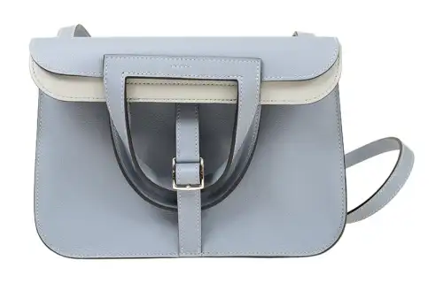 HERMES Halzan Evercolor Calfskin Horse Hoof Bag, Handbag, Shoulder Bag, Crossbody Bag Women's J7 Bleu Lin Linen Blue