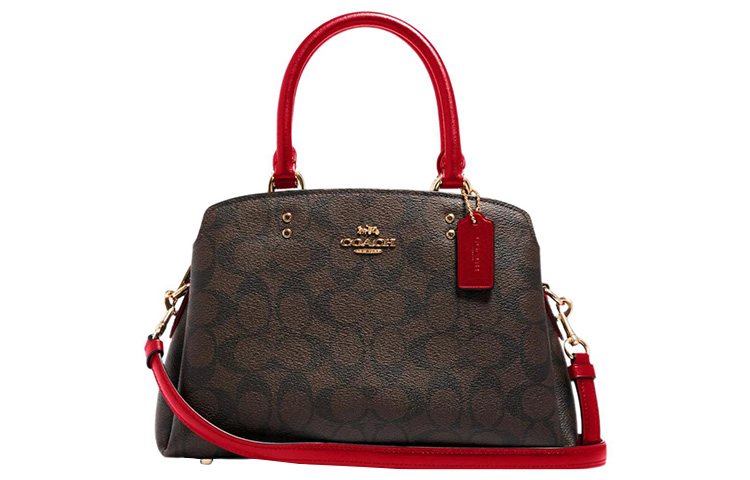 COACH Lillie Coated Canvas With Smooth Leather Detail Shoulder Bag, Crossbody Bag, Handbag Mini Women's Brown & Red