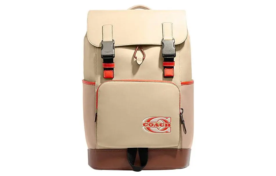COACH Track Cow Leather With Fabric Backpack Regular Men's Beige Brown