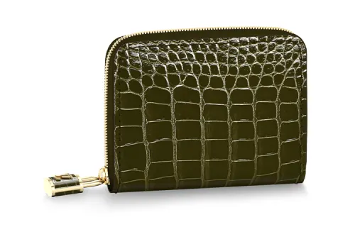 LOUIS VUITTON Short Snouted Crocodile Leather Wallet Coin Purse Women's Khaki