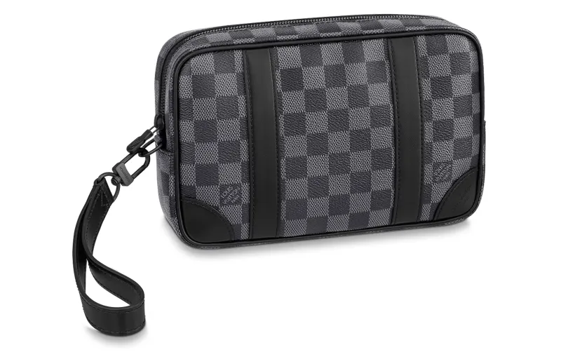LOUIS VUITTON Graphite Canvas With Leather Clutch Men's Black/Gray