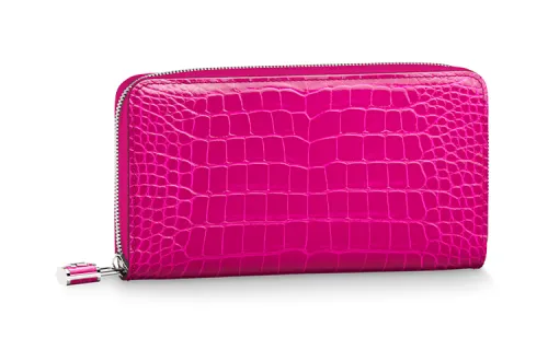 LOUIS VUITTON Short Snouted Crocodile Leather Wallet Women's Rose Red