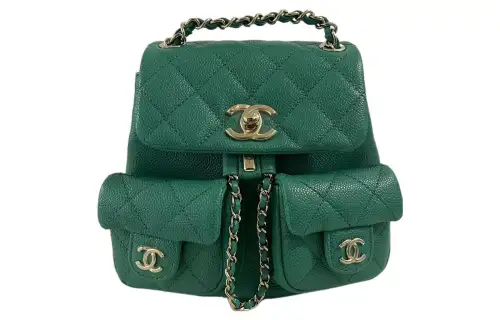 CHANEL Cow Leather Backpack Small Women's Green
