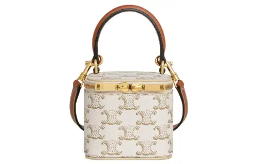 CELINE Triomphe Calfskin Trim Box Bag, Shoulder Bag, Crossbody Bag, Handbag Mini Women's White/Tawny