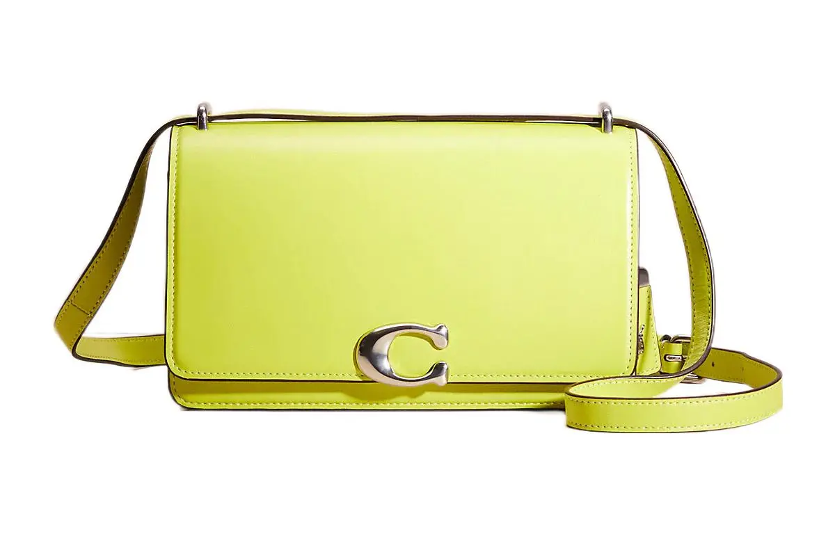 COACH Bandit Calfskin Shoulder Bag Medium Women's Neon Yellow