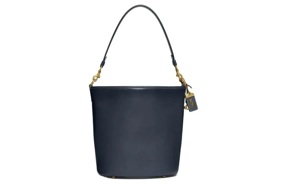 COACH Dakotah Glove Tanned Leather Bucket Bag, One Shoulder Handbag, Crossbody Bag Large Women's Black Blue