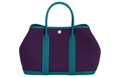HERMES Garden Party Canvas And Negonda Calfskin Handbag 30 Women's Grape Purple/Coral Blue