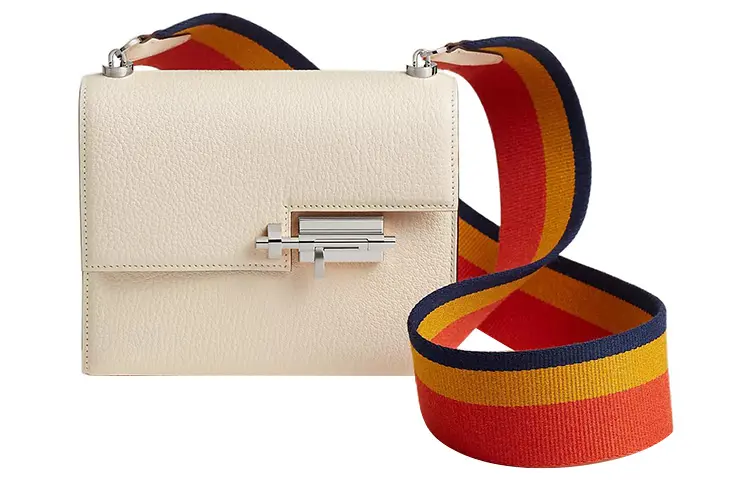 HERMES Verrou Mysore Goat Skin With Canvas Strap Verrou Bag Crossbody Bag Mini Women's Cream White