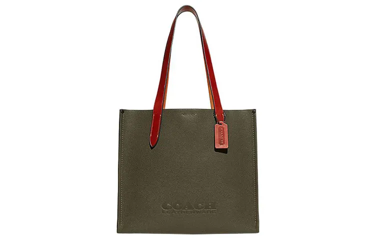 COACH Cow Leather Tote Bag, Shopping Bag, Shoulder Bag, Handbag Large Men's Dark Green