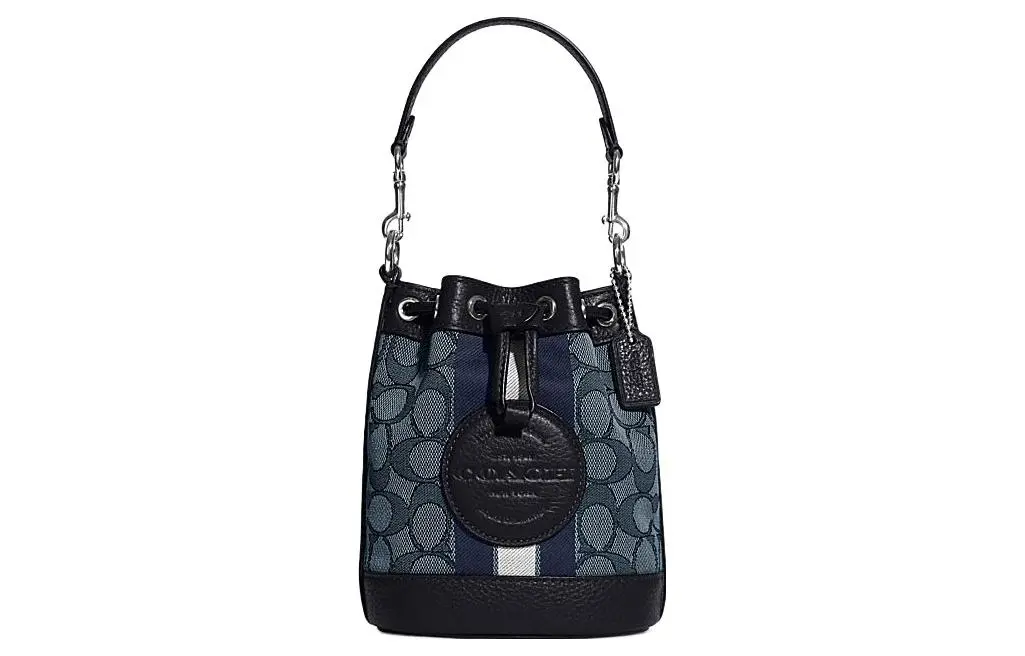 COACH Dempsey Fabric With Cow Leather Bucket Bag, Handbag, Shoulder Bag, Crossbody Bag Small Women's Midnight Blue