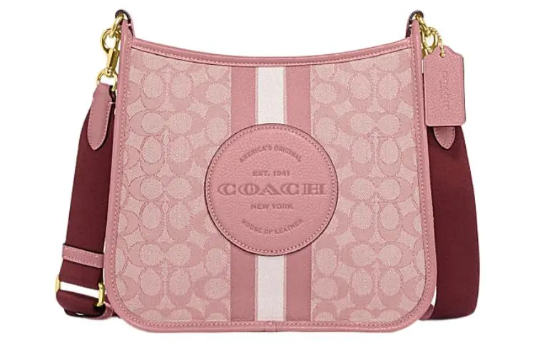 COACH Dempsey Fabric With Cow Leather Shoulder Bag, Crossbody Bag Large Women's Pink