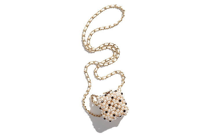 CHANEL Glazed Pearls With Rhinestone Evening Bag, Crossbody Bag, Shoulder Bag Mini Women's White & Black