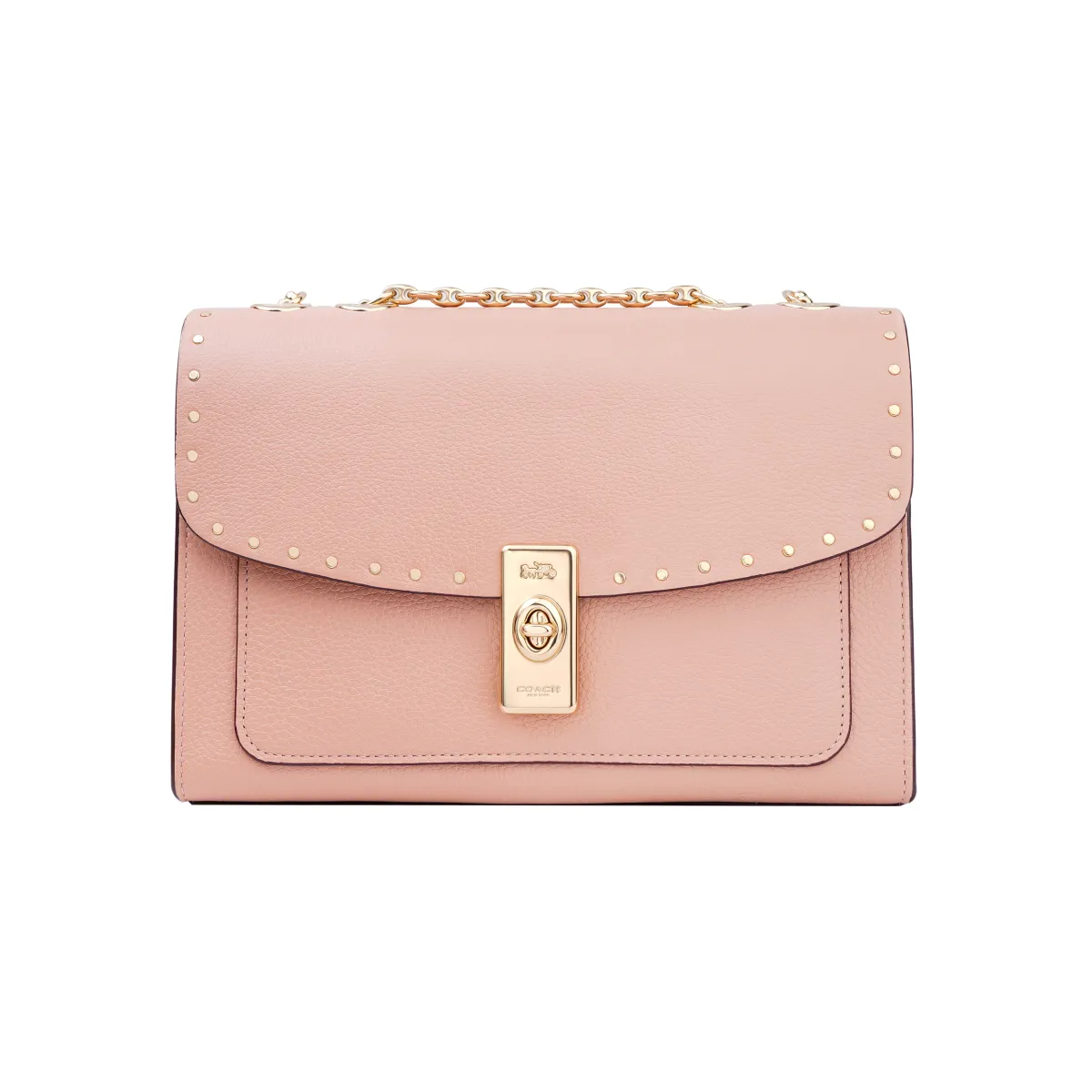 COACH Lane Pebbled Leather Trunk Bag, Portable Crossbody Bag, Shoulder Bag Medium Women's Cherry Blossom Pink