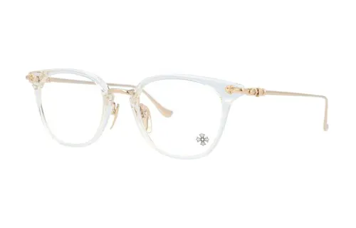 Chrome Hearts Plate And Metal Oval Eyeglass Frames Unisex Gold