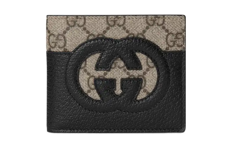GUCCI Canvas With Leather Wallet Men's Black/Ebony